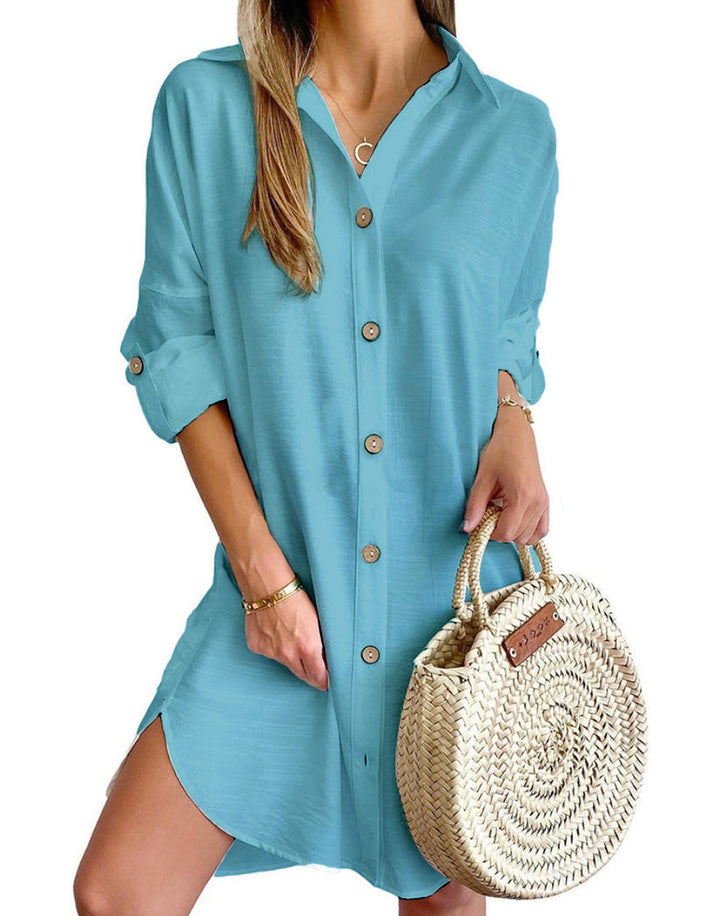Levoire | Chemise Robe À Col Bleu-vert