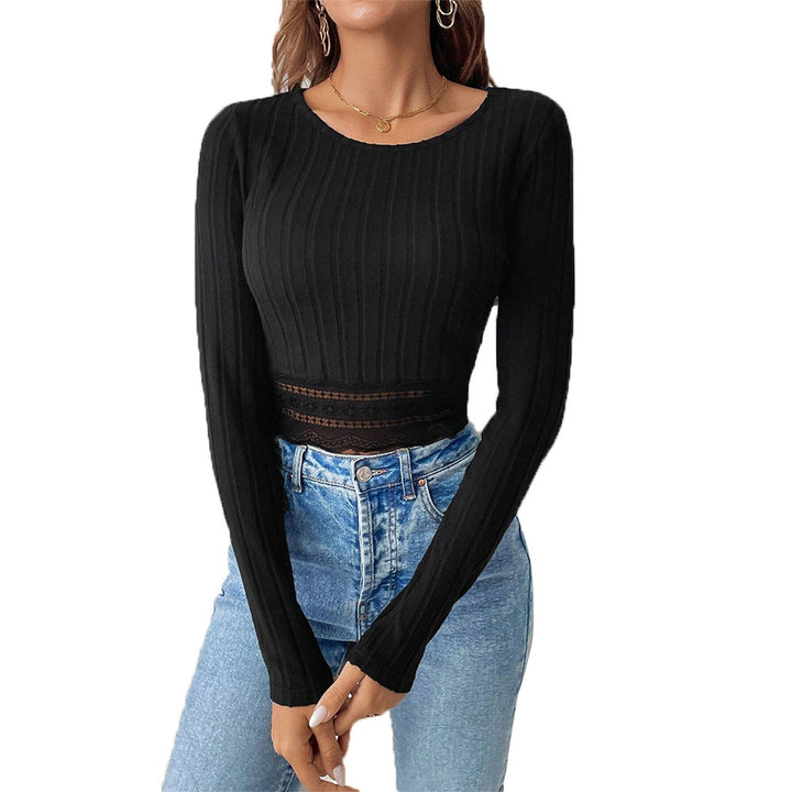 Femme cropped manches longues avec des accents de dentelle intriqués Levoire