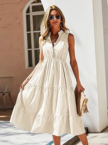 Robe midi femme avec motif rayé et patte de boutonnage Levoire