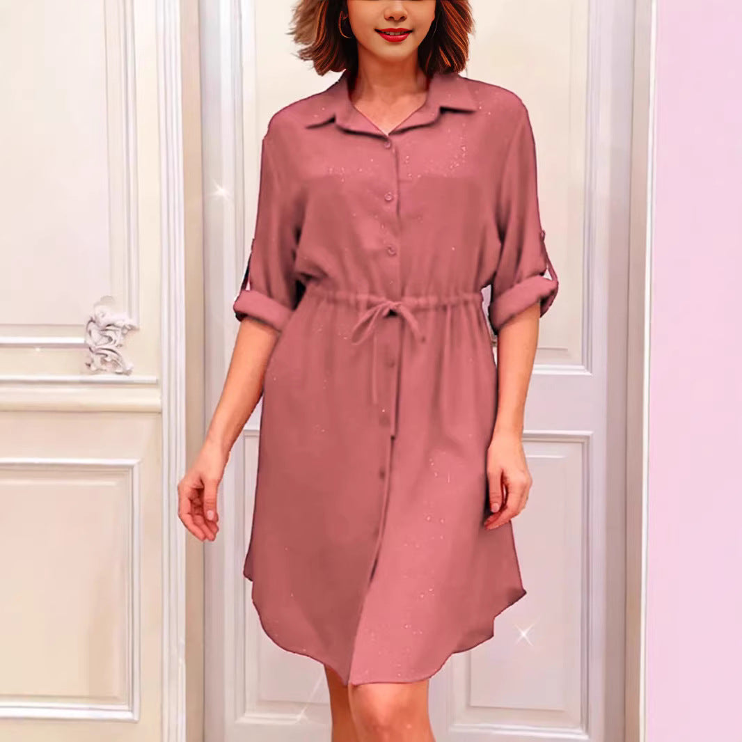 Robe chemise femme avec lacet à la taille et embellissement en strass festif Levoire