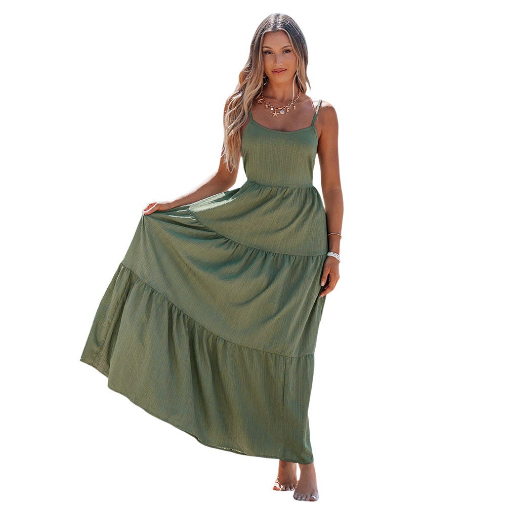 Robe maxi femme avec des accents taille haute et des volants aérés Levoire