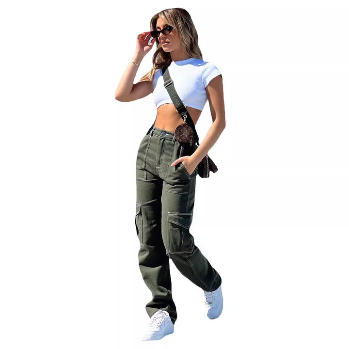 Pantalons cargo pour femmes au style urbain décontracté avec taille haute et poches latérales pratiques Levoire