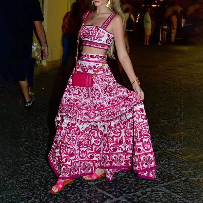 Ensemble femme deux pièces avec imprimé floral et jupe évasée Levoire