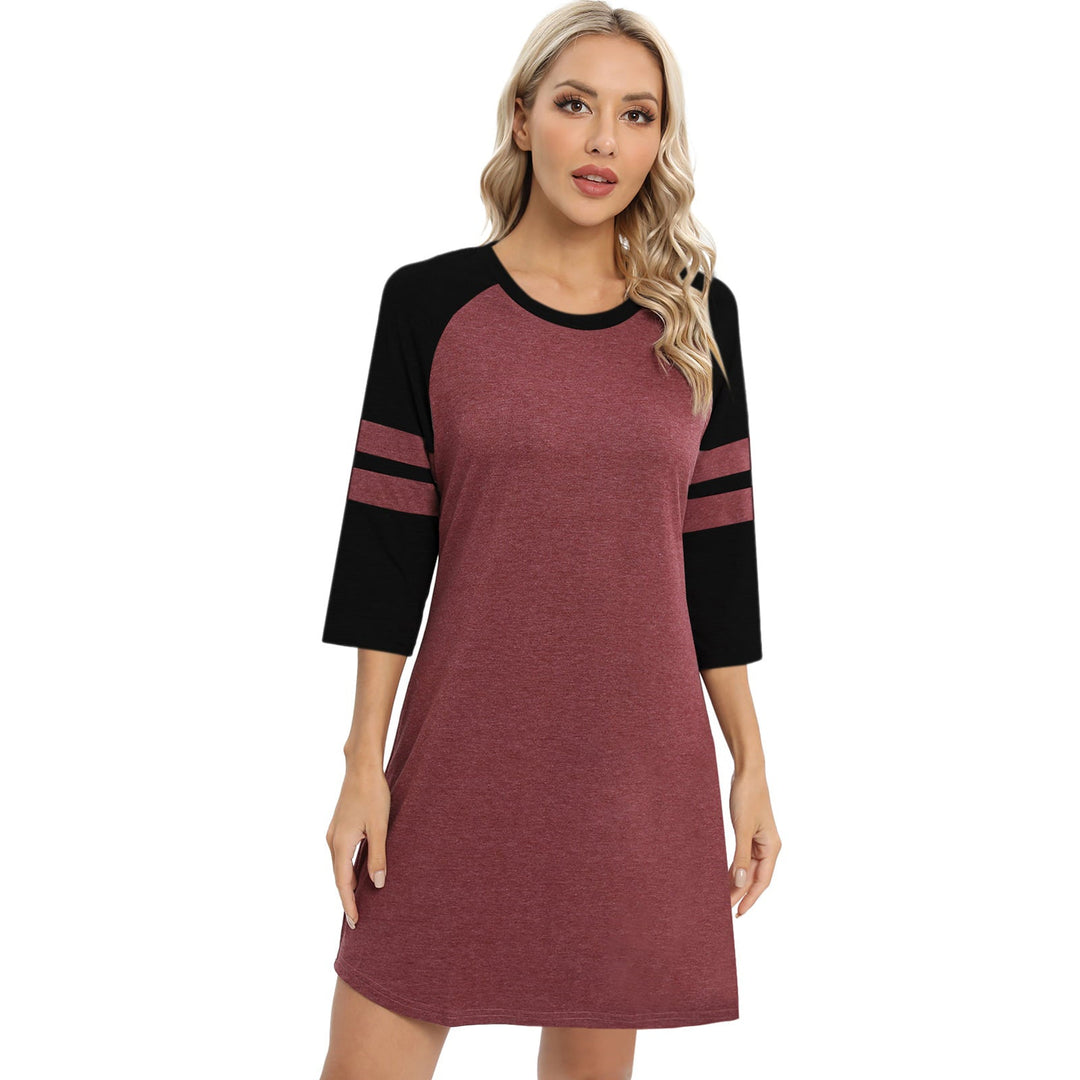 Levoire | Couleur - Chemise de nuit Printemps Été Patches Bloc Chemise de nuit Rot Noir