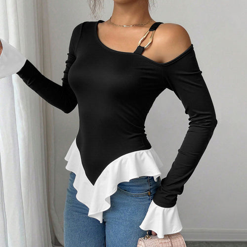Haut femme hors épaule avec volants à la mode et élément de lien décoratif Levoire