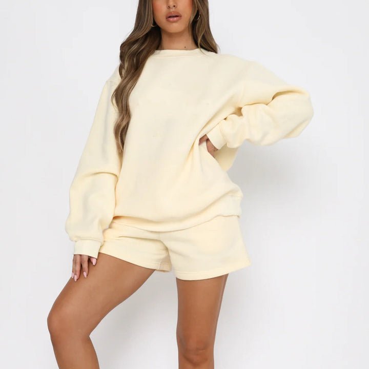 Levoire | Ensemble de sweat à col rond polyvalent et shorts Abricot