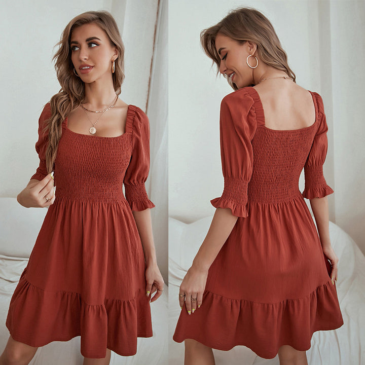 Robe à manches courtes pour femmes avec taille froncée et jupe volumineuse Levoire