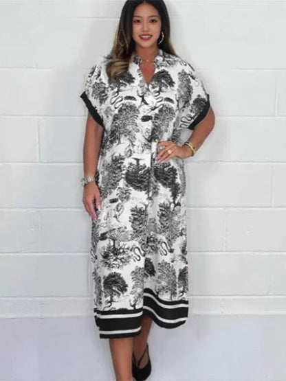 Levoire | Robe imprimée Robe légère imprimée à manches courtes Noir