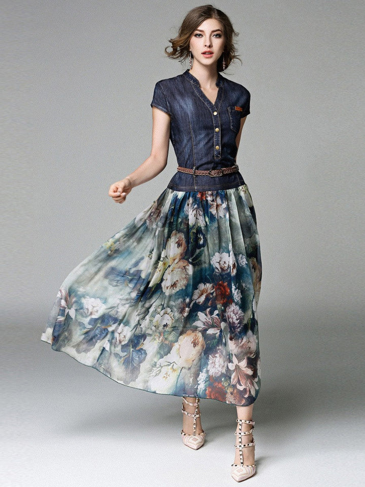 Levoire | Robe midi sans manches à imprimé patchwork élégant noir