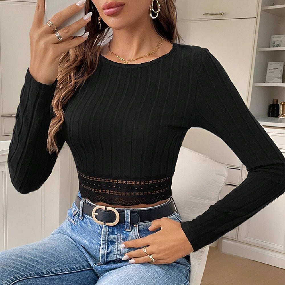 Femme cropped manches longues avec des accents de dentelle intriqués Levoire