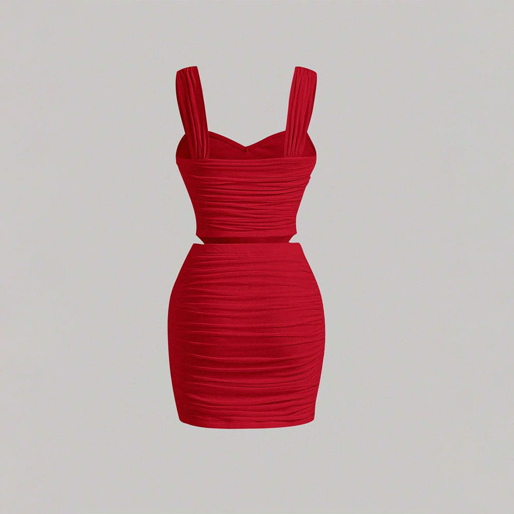 Robe mini moulante pour femme avec des détails volants et un décolleté en cœur profond Levoire