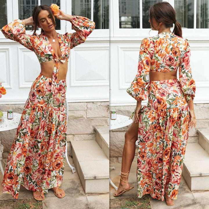 Robe maxi boho-chic pour femme avec volants et manches bouffantes Levoire