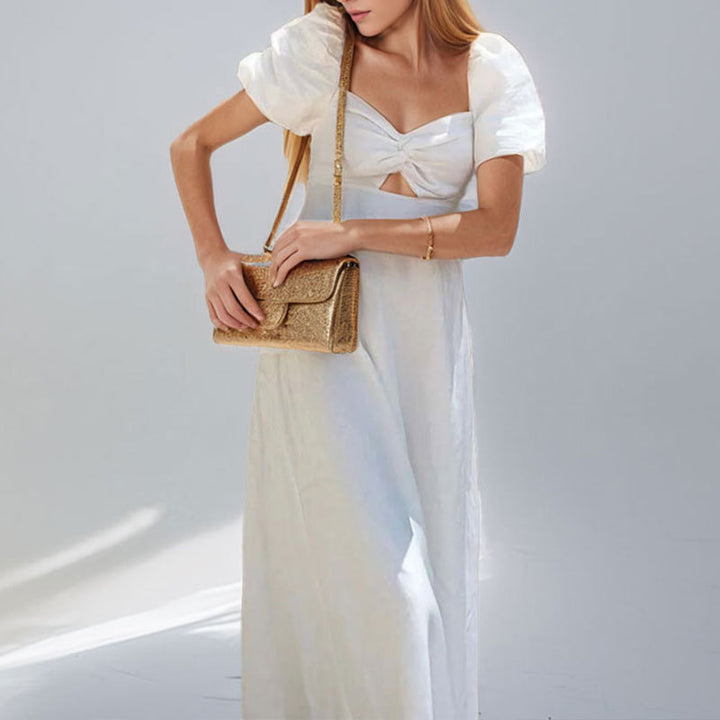 Robe maxi pour femmes avec un design clé sophistiqué et des manches puff volumineuses Levoire