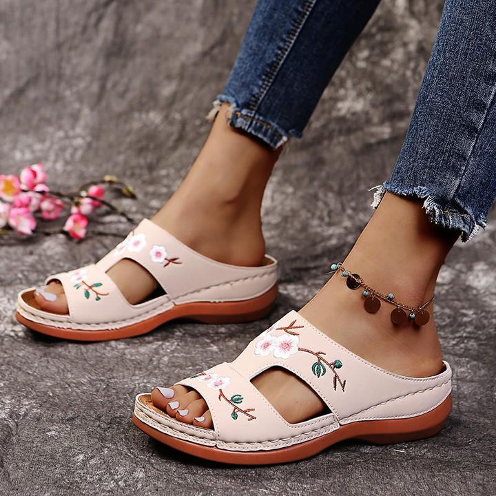 Levoire | Sandales Orthopédiques Pour Femmes Avec Motif Floral Beige