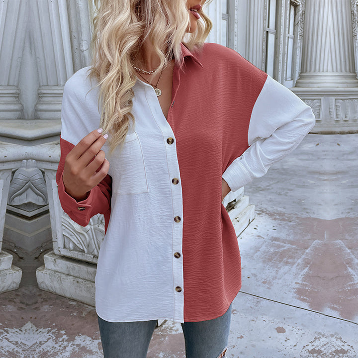 Chemise blouse oversize pour femmes avec deux designs de couleur et détails de boutons à la mode Levoire