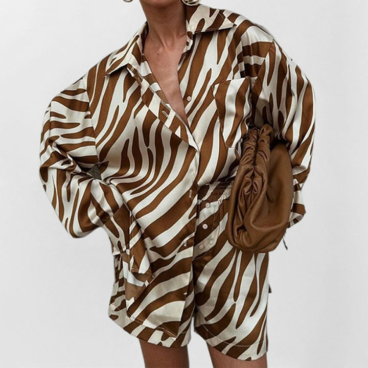 Chemise Oversize Femme avec Imprimé Zèbre et Manches Courtes Levoire