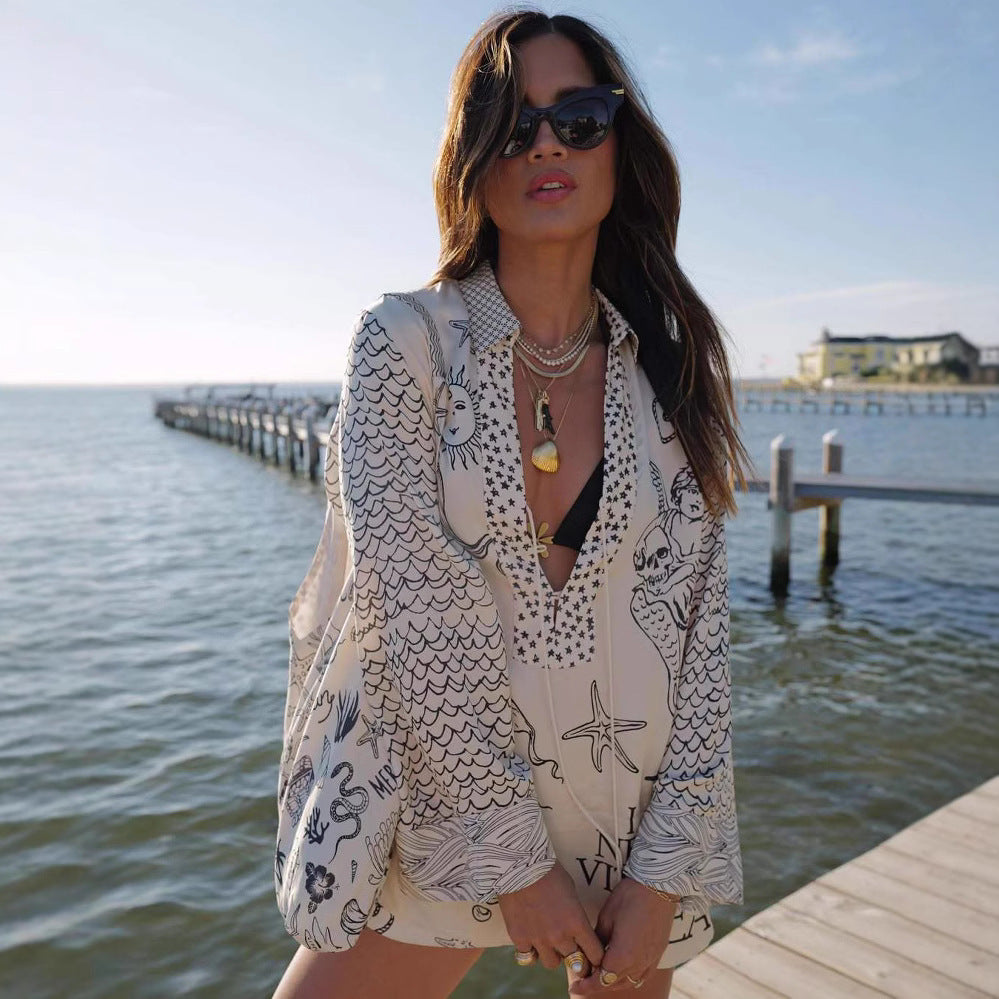 Blouse de plage pour femmes avec design maritime et broderie complexe Levoire