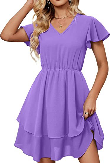 Robe décontractée femme avec jupe flottante et manches froncées Levoire