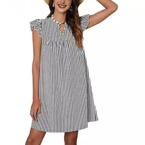 Robe de plage femme à coupe fluide et manches ruffles volumineuses Levoire