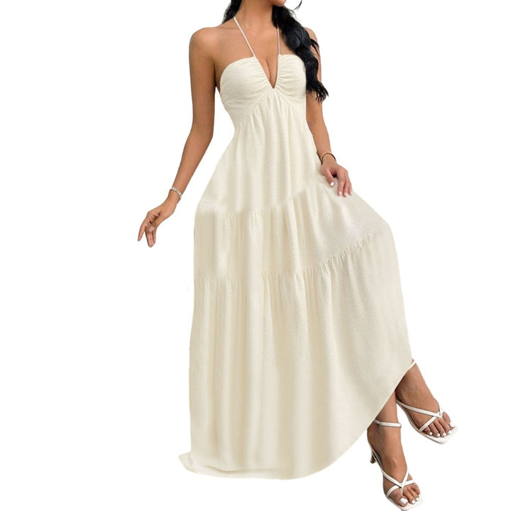 Robe maxi femme avec décolleté V profond et volants Levoire