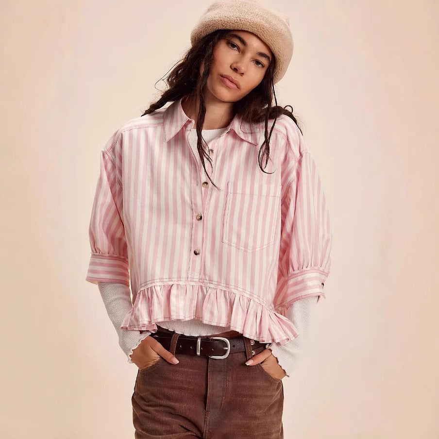 Blouse rayée pour femmes avec ourlet à volants et coupe décontractée Levoire