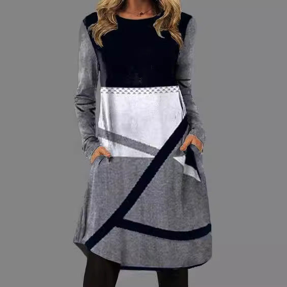 Levoire | Rennokas Print Col Rond Manches Longues Robe Poche