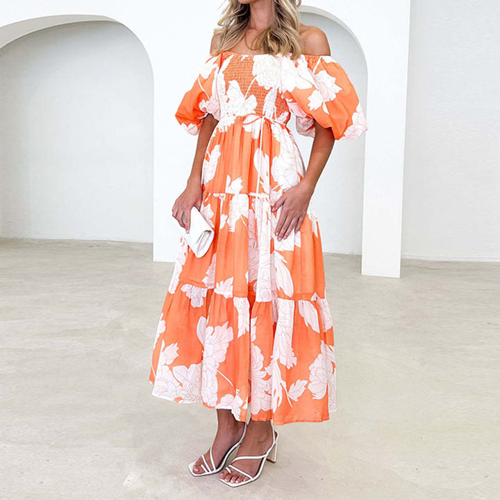Robe Maxi pour femmes avec de volumineuses manches bouffantes et un design floral Levoire