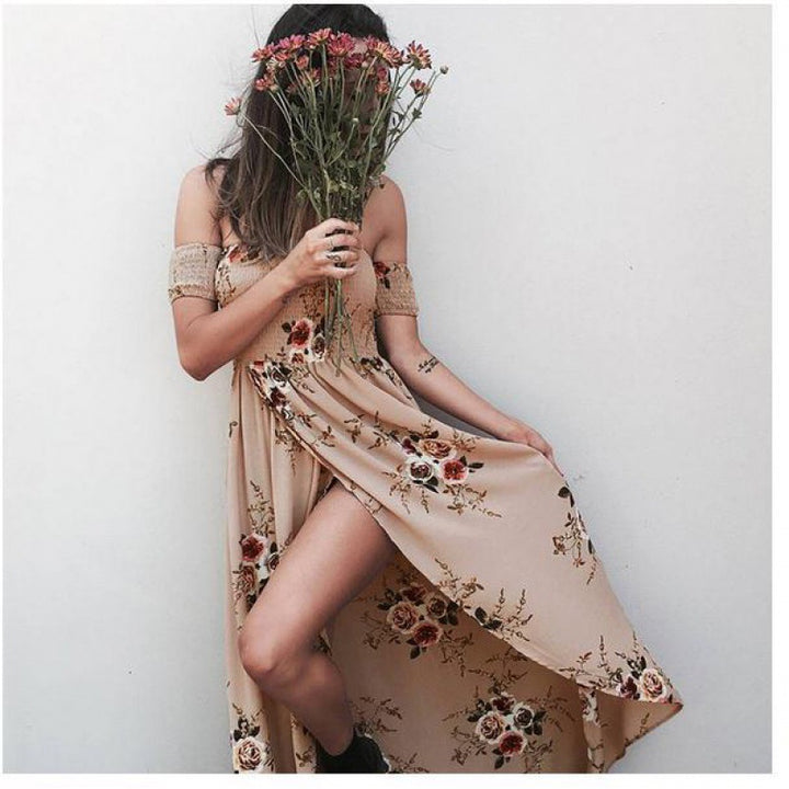 Robe maxi femme avec design décolleté et motifs floraux Levoire