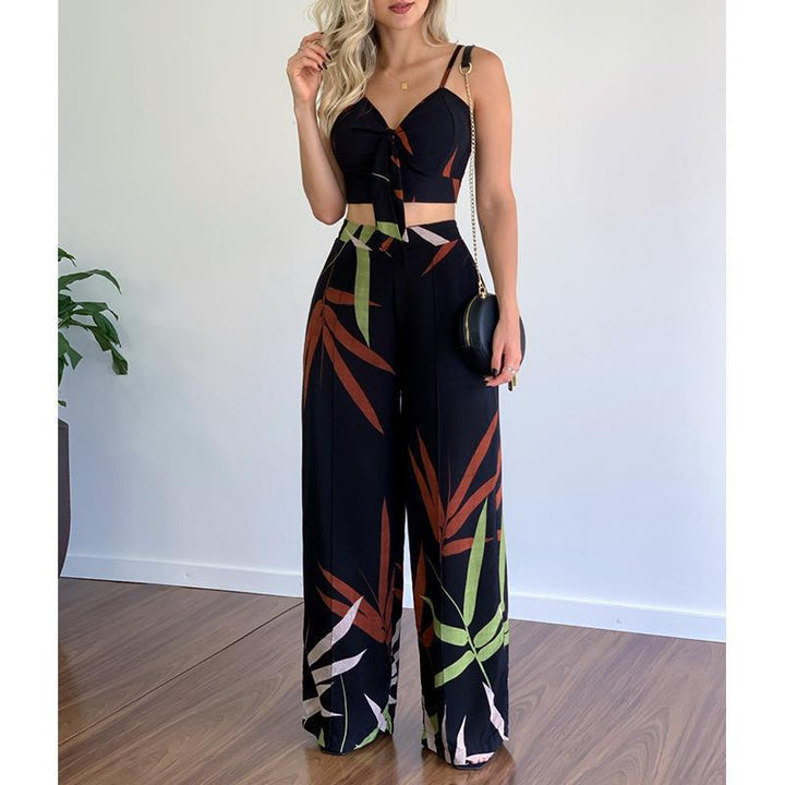 Ensemble Élégant Femme avec Combinaison de Haut Court et Pantalons Amples Levoire