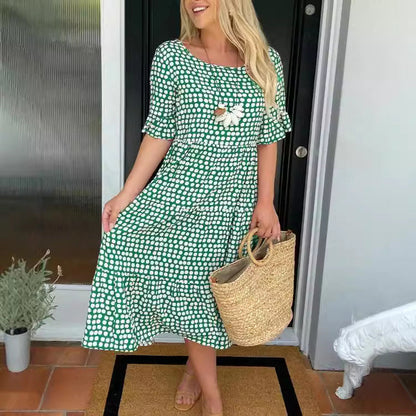 Levoire | Robe imprimée été col rond-robe imprimée Vert