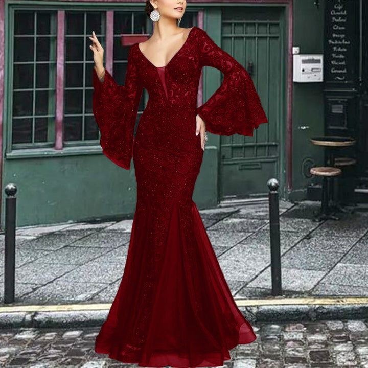 Levoire | Élégante robe de soirée noire à ancre en dentelle Date rot