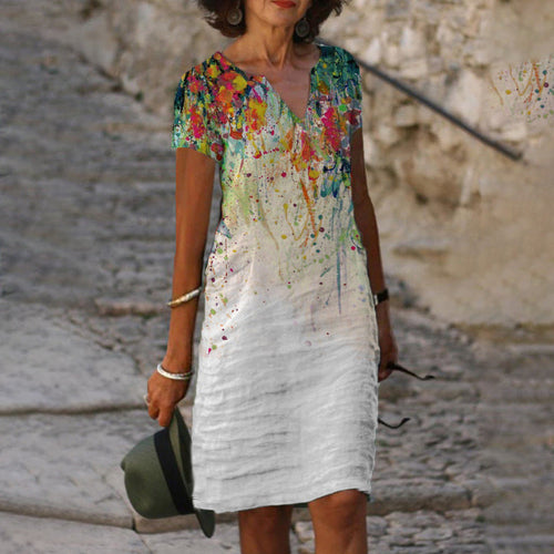 Levoire | Robe à col en V imprimée élégante à manches courtes