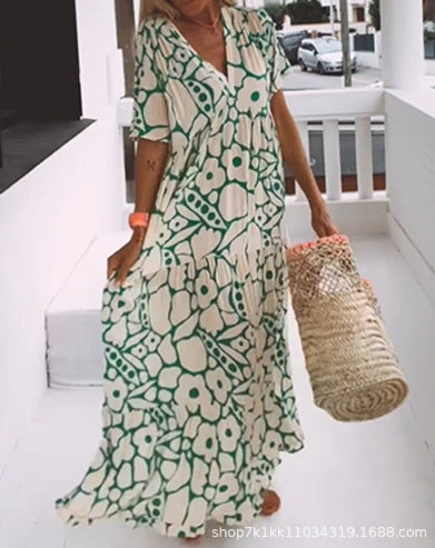 Levoire | Robe imprimée Robe longue à manches courtes imprimée Vert