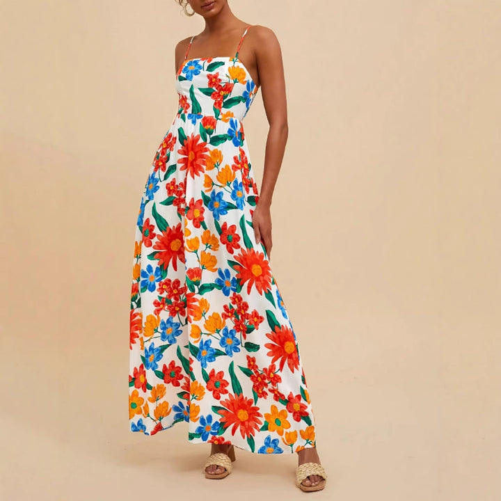 Robe maxi pour femmes avec un motif floral coloré et des bretelles ajustables Levoire