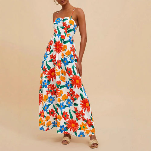 Robe maxi pour femmes avec un motif floral coloré et des bretelles ajustables Levoire