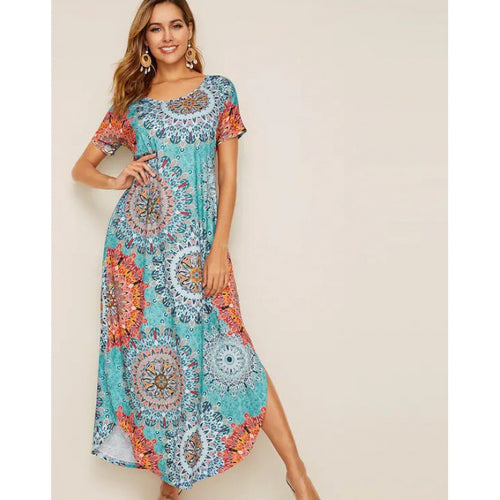 Robe d'été A-ligne pour femme avec motif mandala coloré Levoire