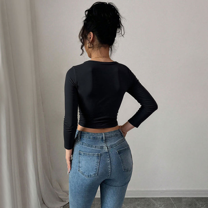 Top court pour femme avec nœud décoratif et manches longues Levoire
