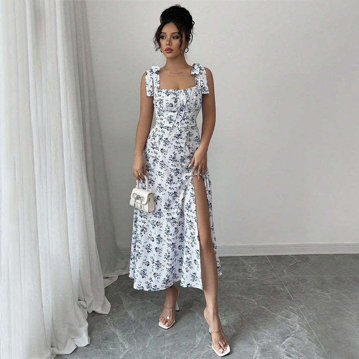 Robe maxi pour femmes avec motif floral et fente flatteuse Levoire