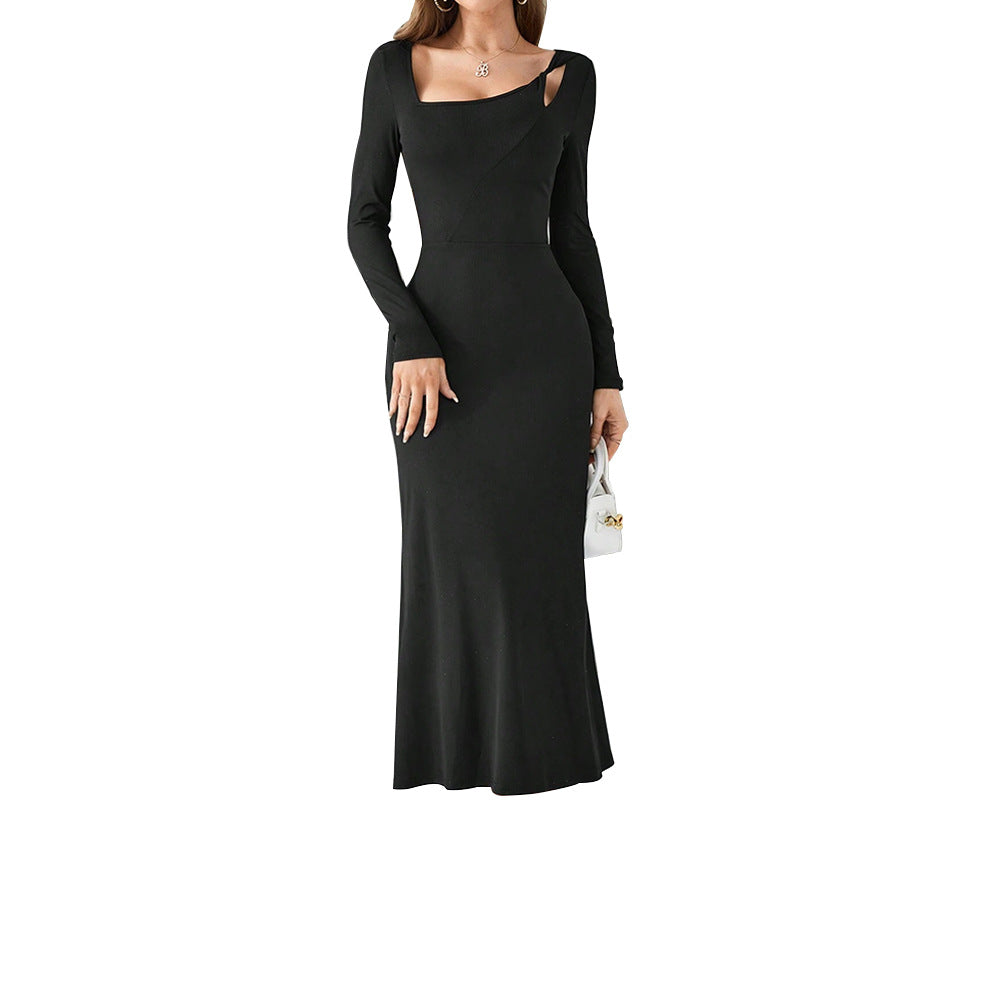 Robe maxi femme avec encolure asymétrique et détail découpé chic Levoire