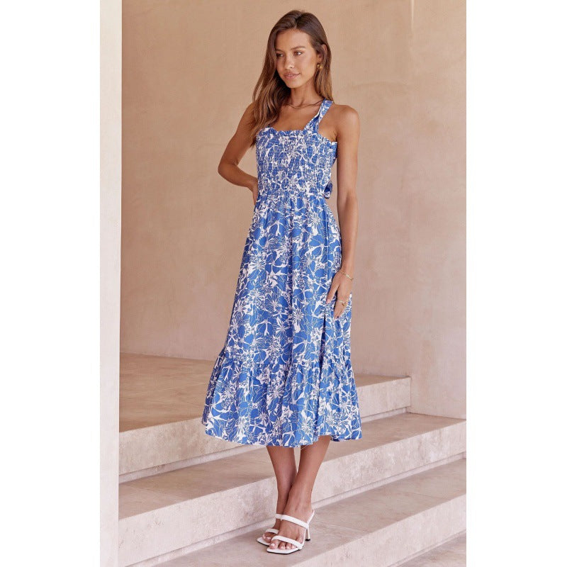 Robe maxi pour femmes avec un design floral romantique et un cordon de taille élastique Levoire