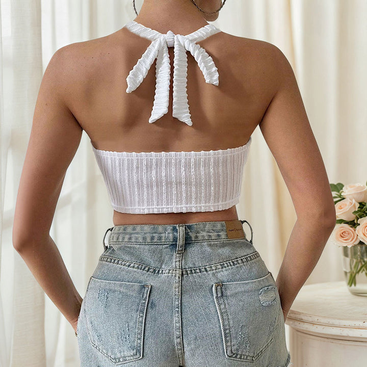 Débardeur court pour femmes avec de délicates détails en volants et un élégant bord en crochet Levoire