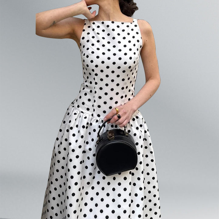 Robe Maxi Rétro Femme à Pois et Jupe Volumineuse Levoire