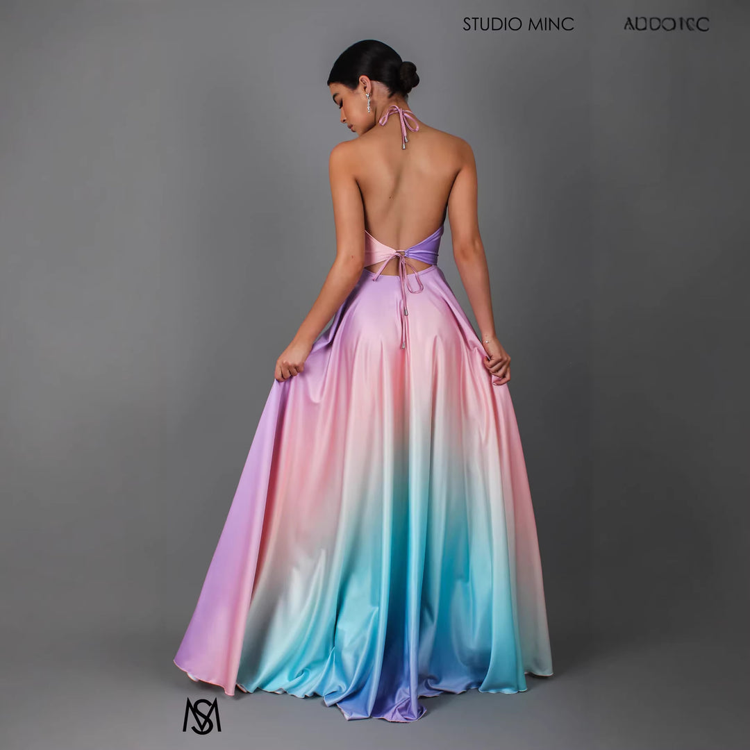Robe de soirée femme avec encolure dégagée et effet ombré fluide Levoire