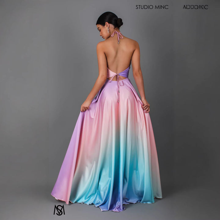 Robe de soirée femme avec encolure dégagée et effet ombré fluide Levoire