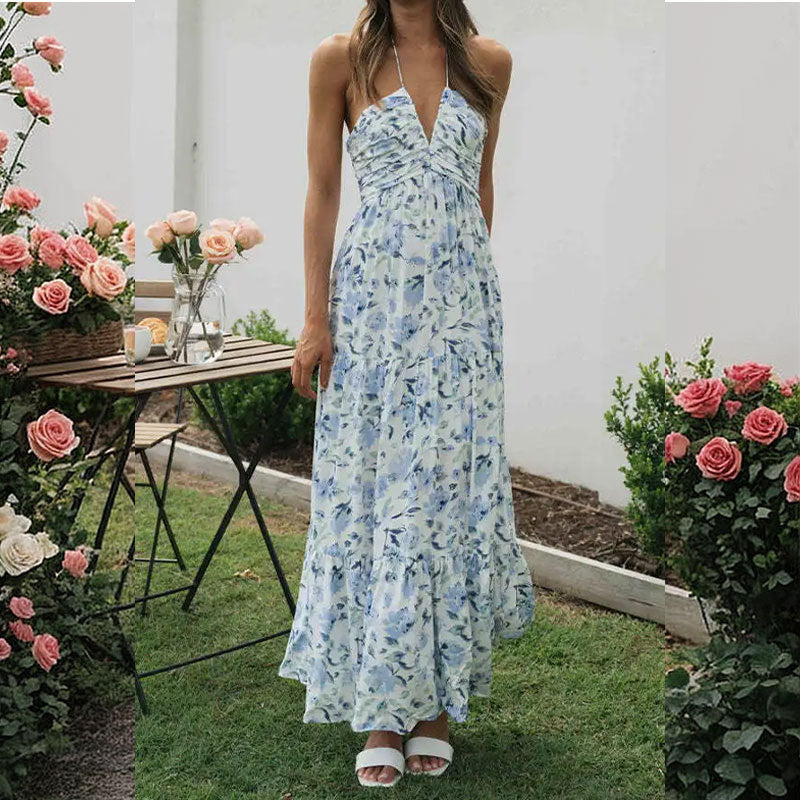Robe maxi femme avec décolleté en V profond et gathering romantique Levoire