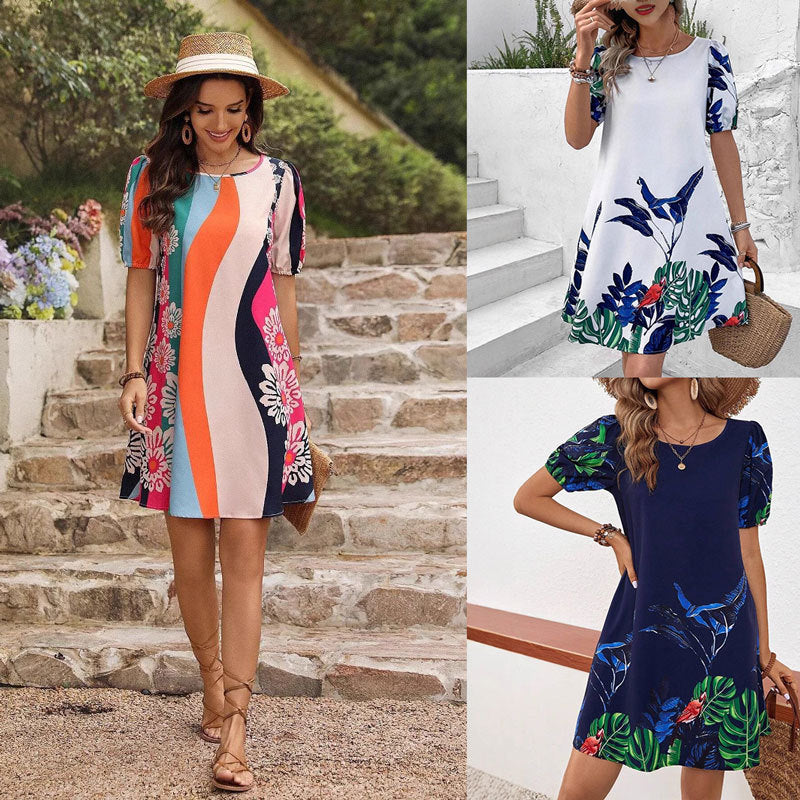 Levoire | Robe Florale Printemps Été Col Rond Décontractée