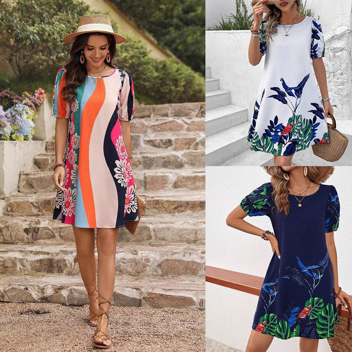 Levoire | Robe Florale Printemps Été Col Rond Décontractée