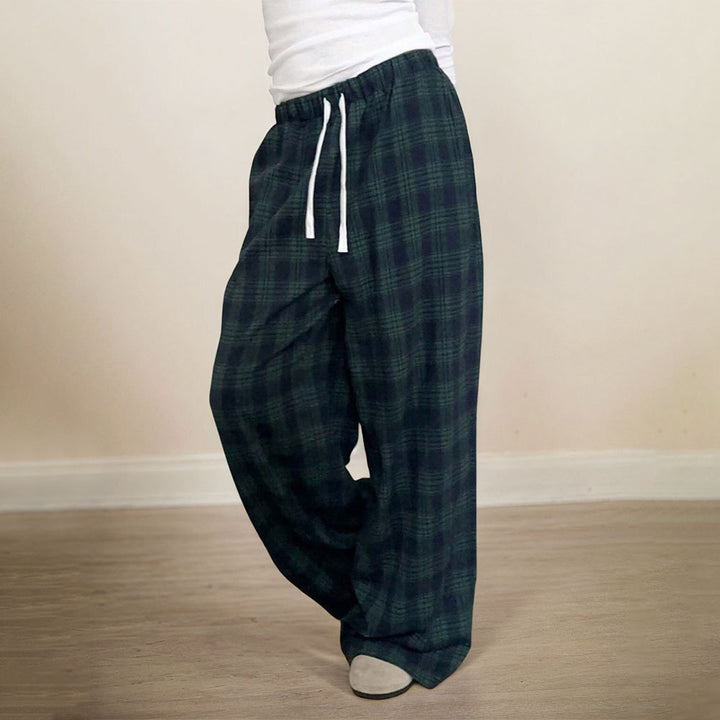 Pantalons à carreaux décontractés pour femmes avec taille élastique et cordon de serrage ajustable Levoire