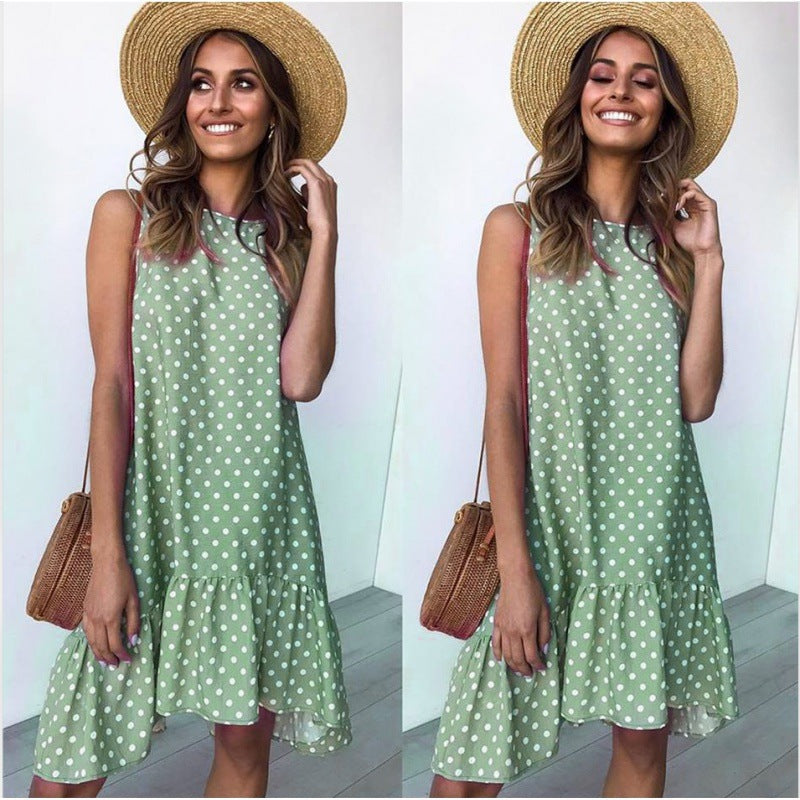 Robe d'été A-line pour femme avec ourlet volanté et pois Levoire