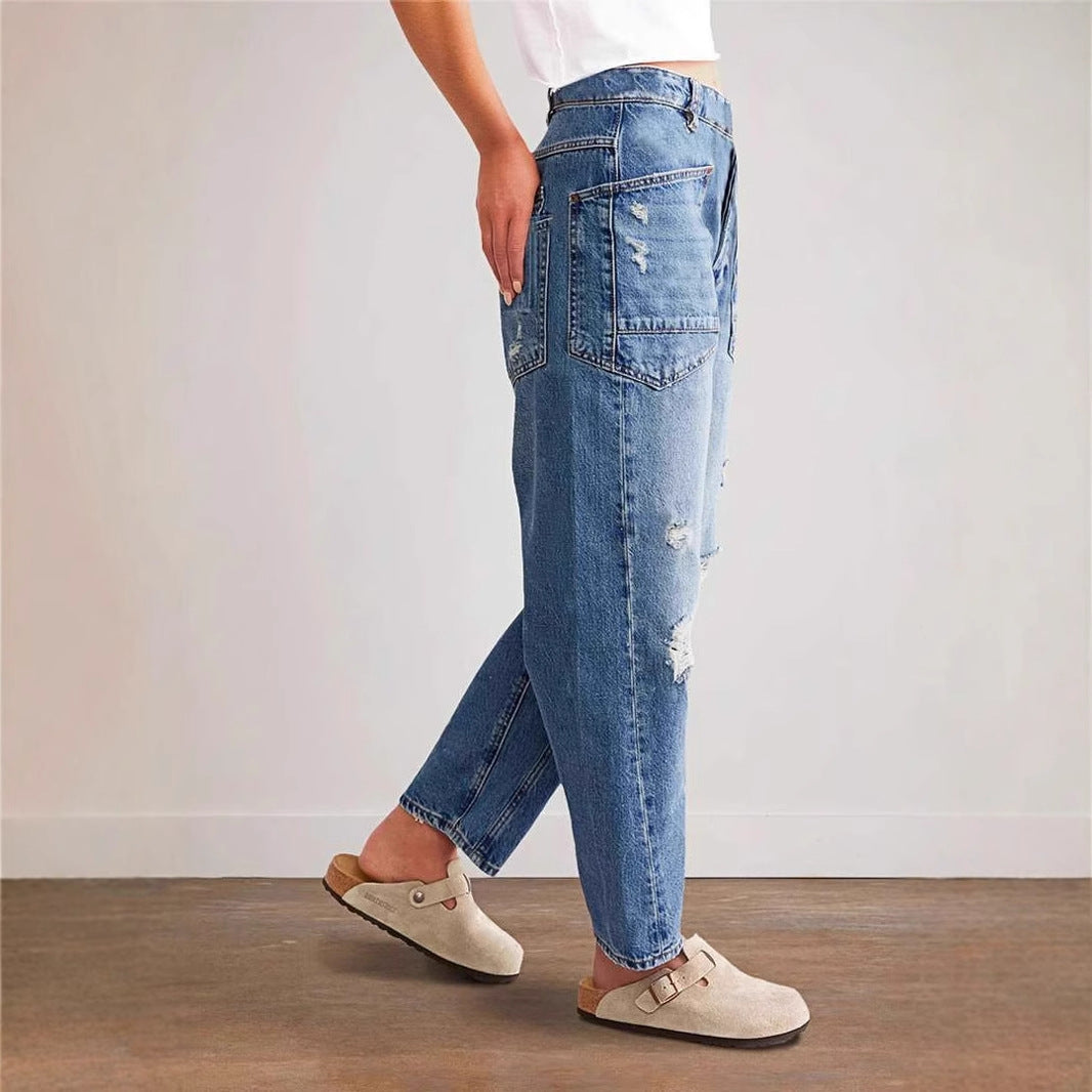 Jeans baggy pour femmes au look vintage avec détails déchirés et poches cargo Levoire